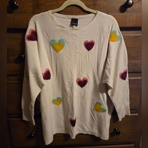 Aaeda White Sweater With Hearts.  Size XL